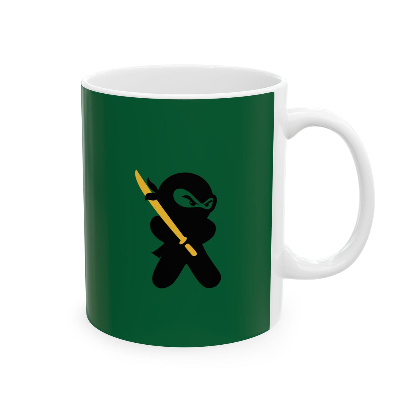 Green over White Ceramic Coffee/Tea Mug (11 oz) with Ninjas, by TokyoBill