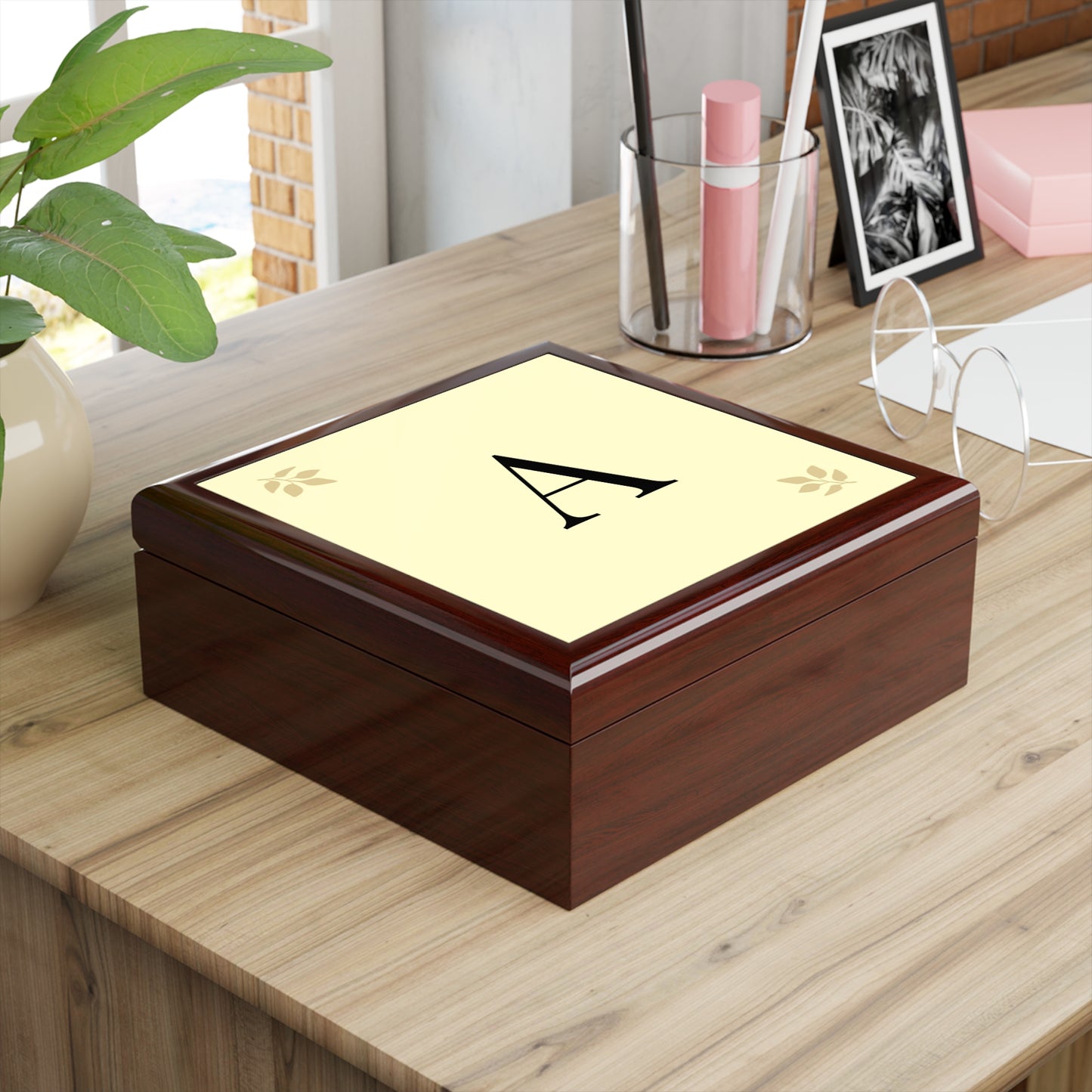 Personalized Wooden Jewelry Box | Monogram Initial | Golden Oak, Red Mahogany & Ebony Black | Gift for Her