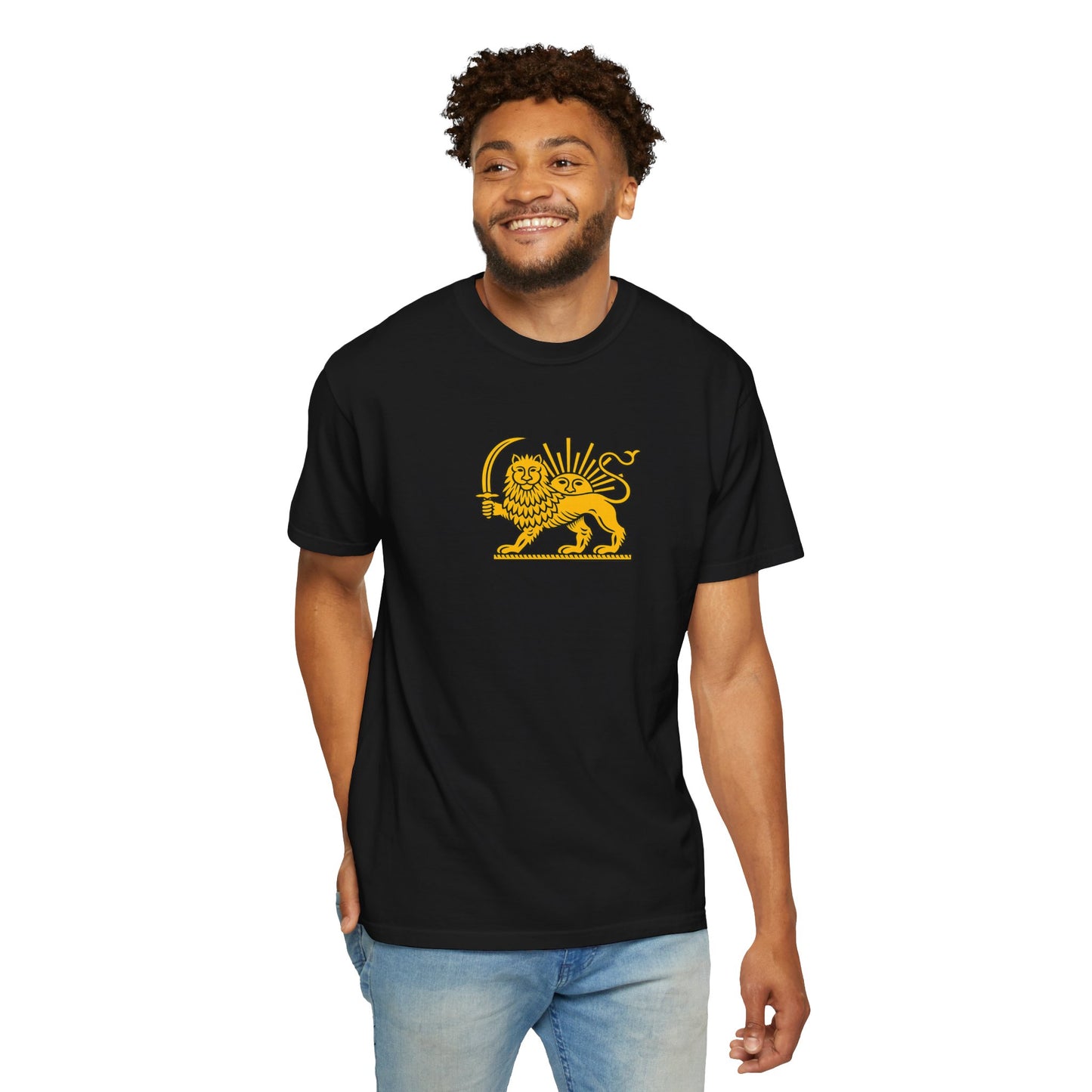Lion with Sword Graphic T-shirt; Heraldic Golden Lion by TokyoBill