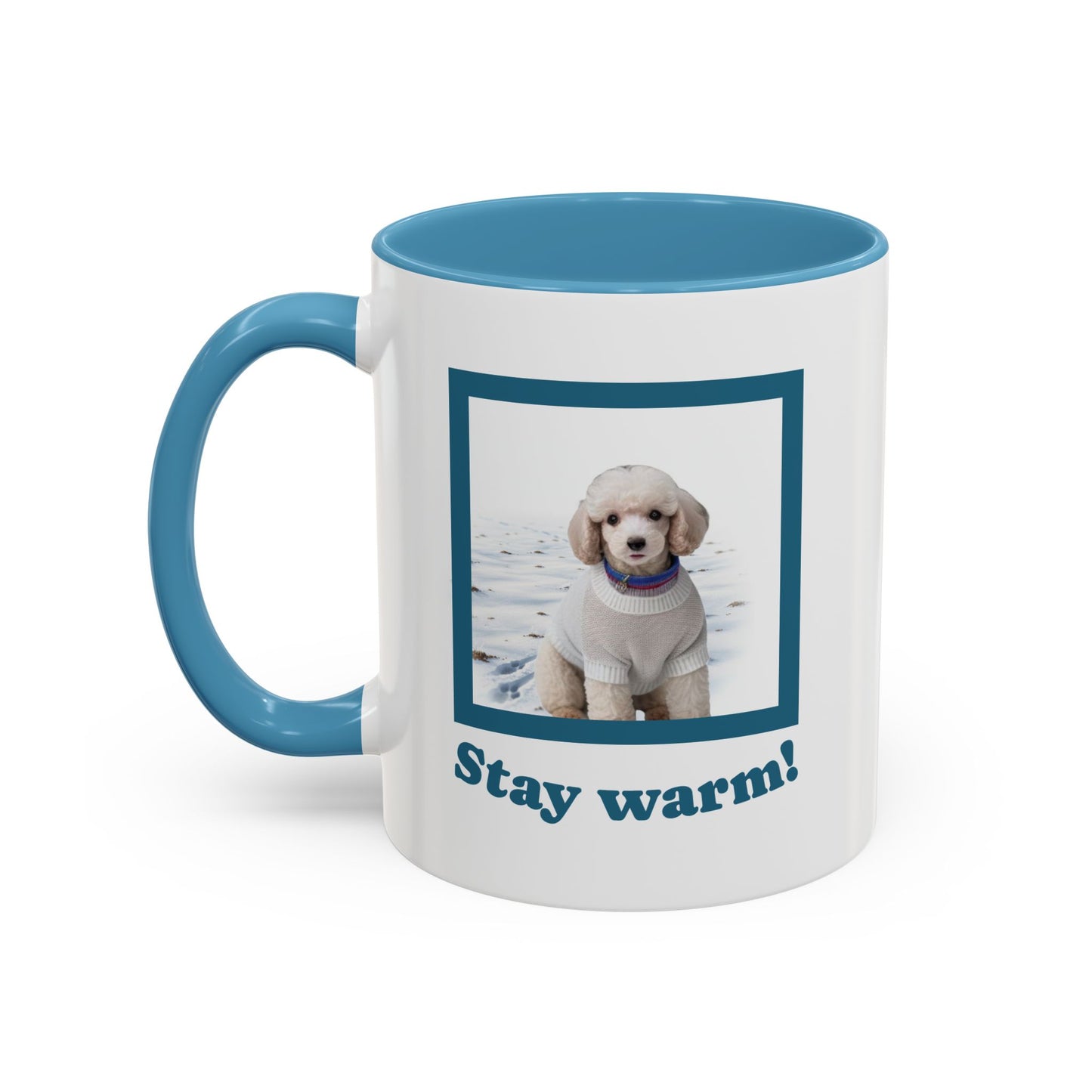Two-tone Accent 11 oz Coffee Mug w/ Mini White Poodle Sweater Dog, by TokyoBill