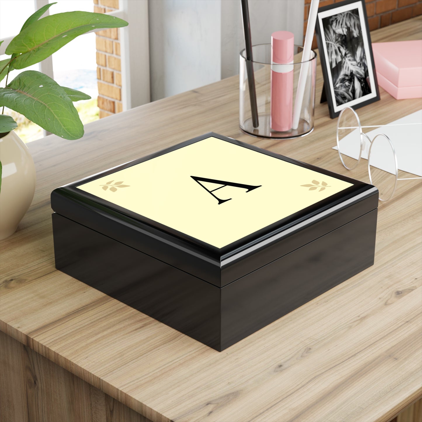 Personalized Wooden Jewelry Box | Monogram Initial | Golden Oak, Red Mahogany & Ebony Black | Gift for Her