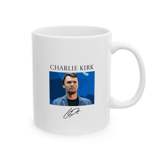 Charlie Kirk 11 oz Ceramic Mug, American Flag Coffee Cup, by TokyoBill