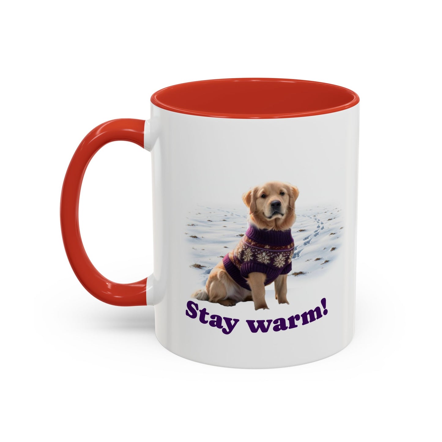 Two-tone Accent 11 oz Coffee Mug w/ Golden Retriever Sweater Dog, by TokyoBill