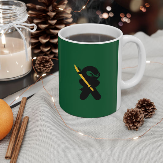 Green over White Ceramic Coffee/Tea Mug (11 oz) with Ninjas, by TokyoBill