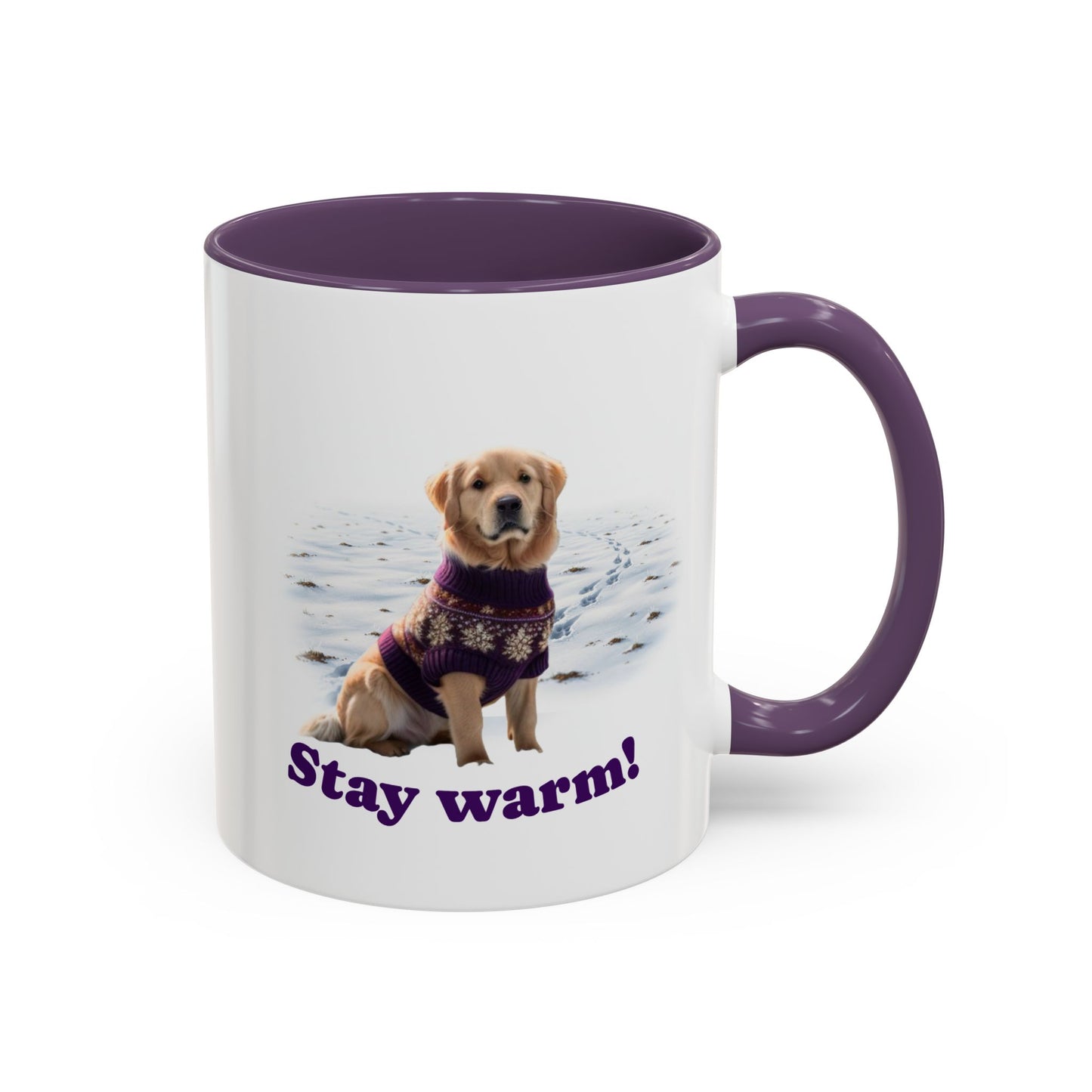 Two-tone Accent 11 oz Coffee Mug w/ Golden Retriever Sweater Dog, by TokyoBill