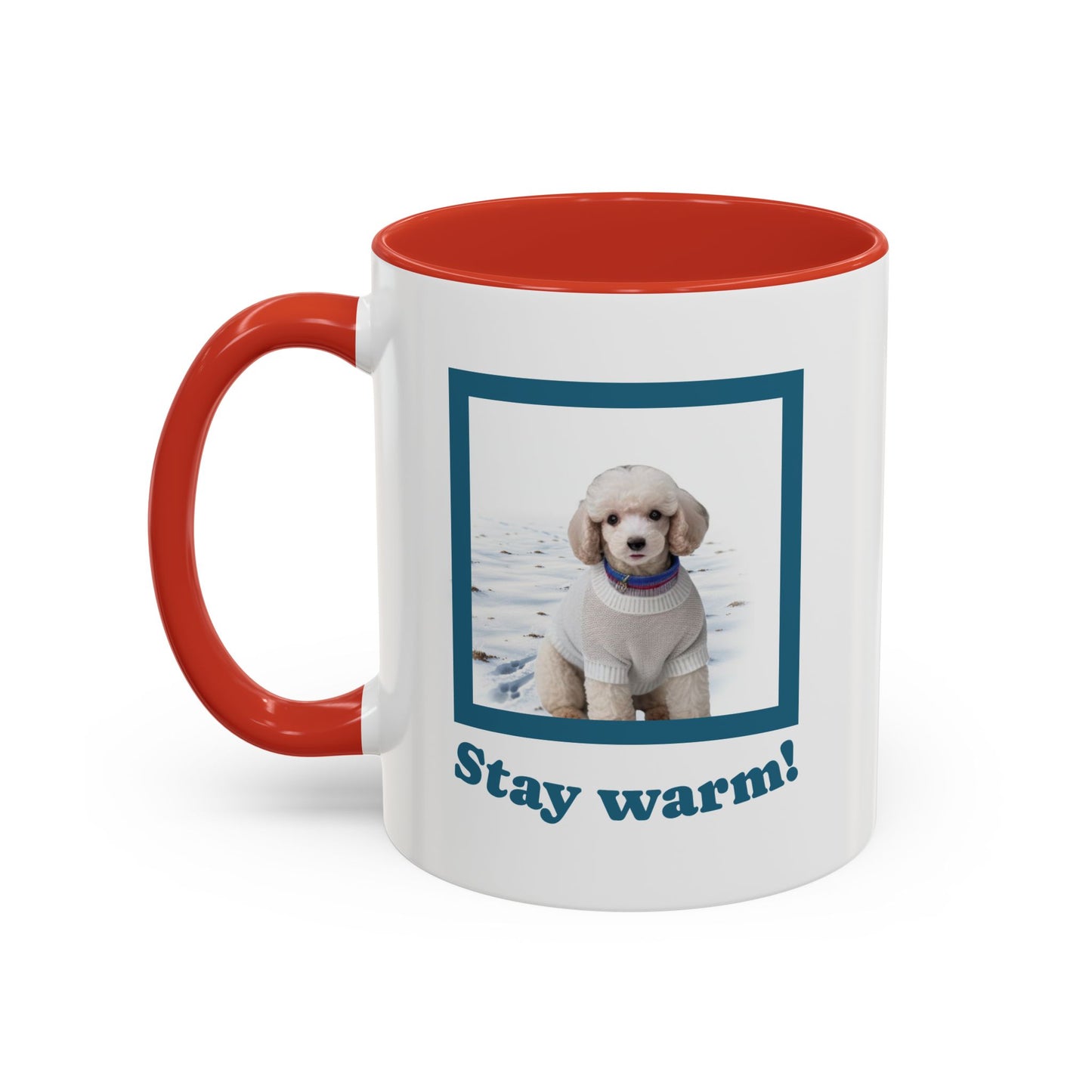 Two-tone Accent 11 oz Coffee Mug w/ Mini White Poodle Sweater Dog, by TokyoBill