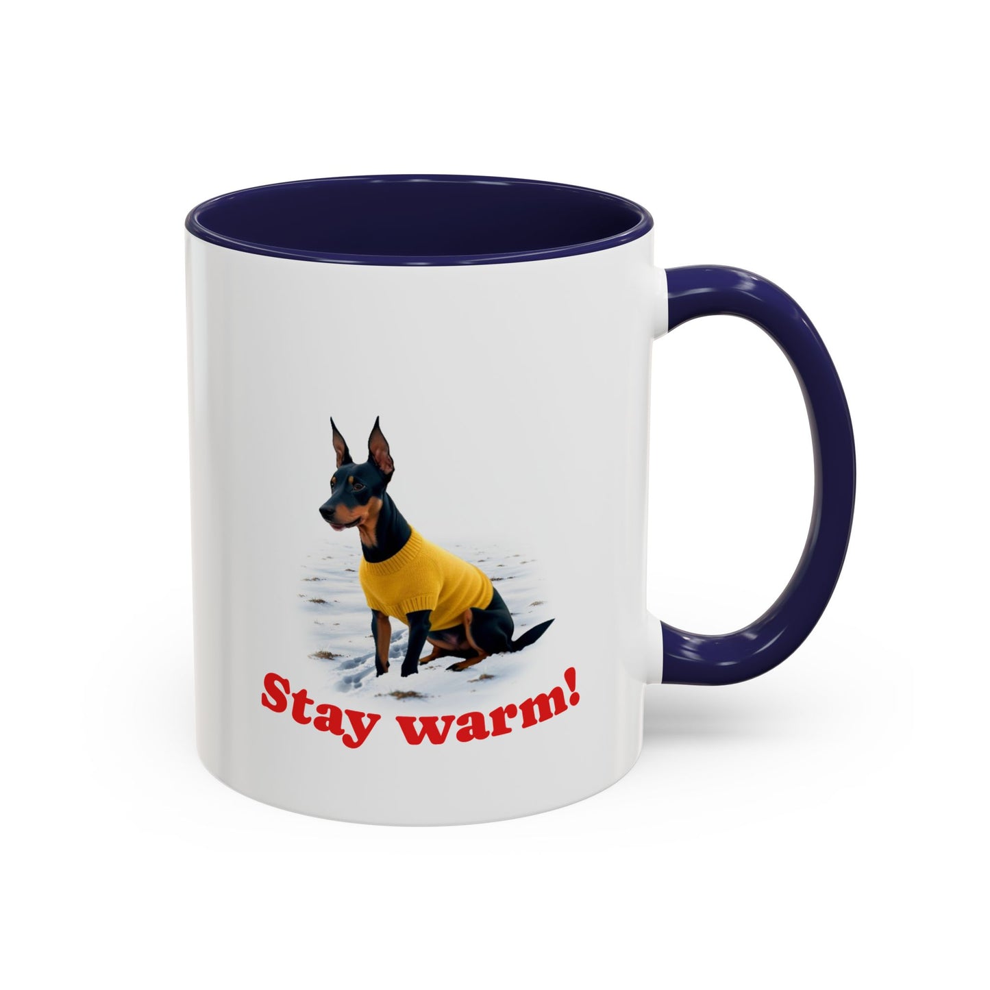 Two-tone Accent 11 oz Coffee Mug w/ Miniature Pinscher Sweater Dog, by TokyoBill