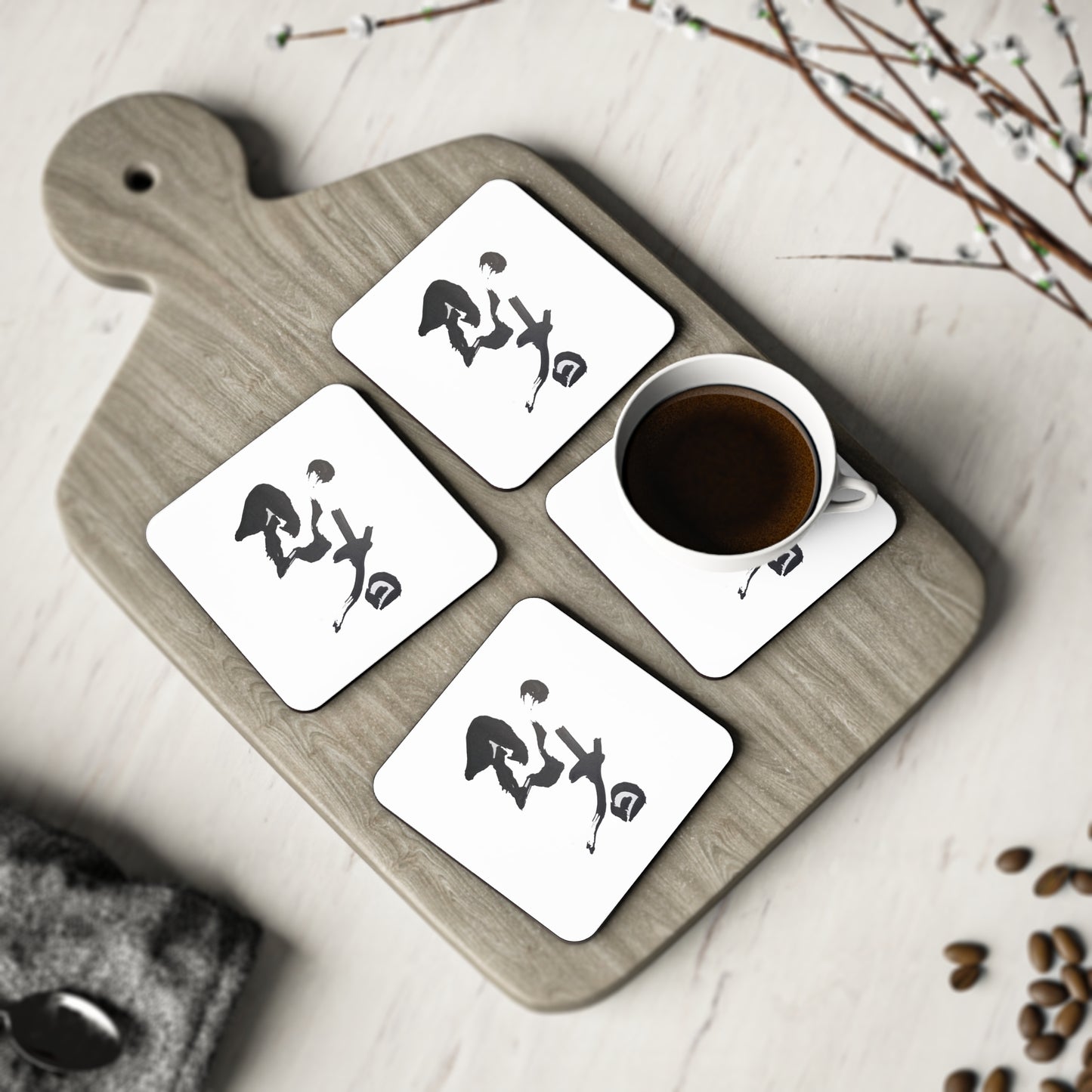 Square White Coasters w/ 'Ninja' in kanji, by TokyoBill