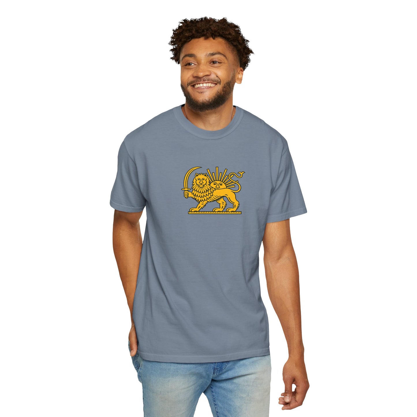 Lion with Sword Graphic T-shirt; Heraldic Golden Lion by TokyoBill