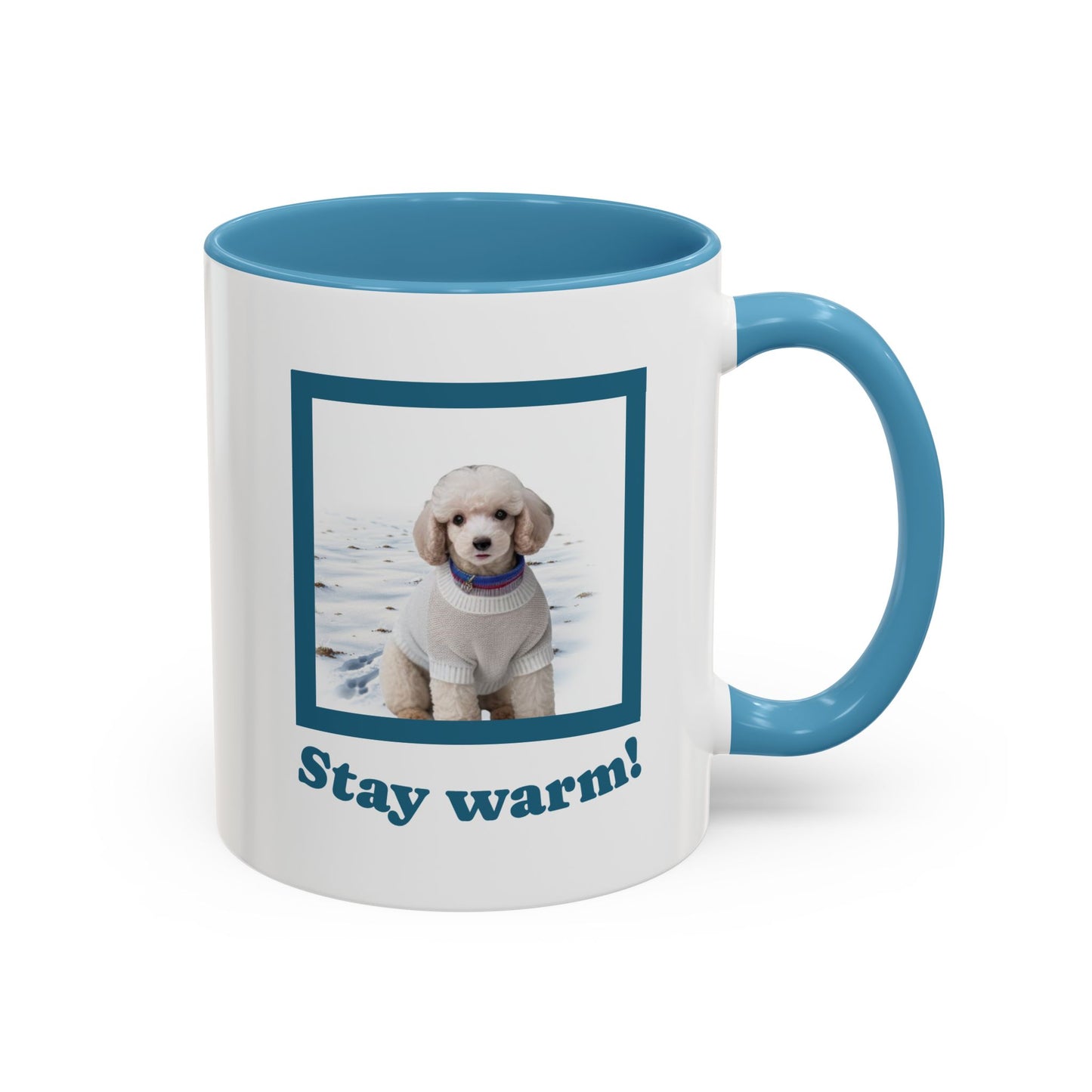 Two-tone Accent 11 oz Coffee Mug w/ Mini White Poodle Sweater Dog, by TokyoBill