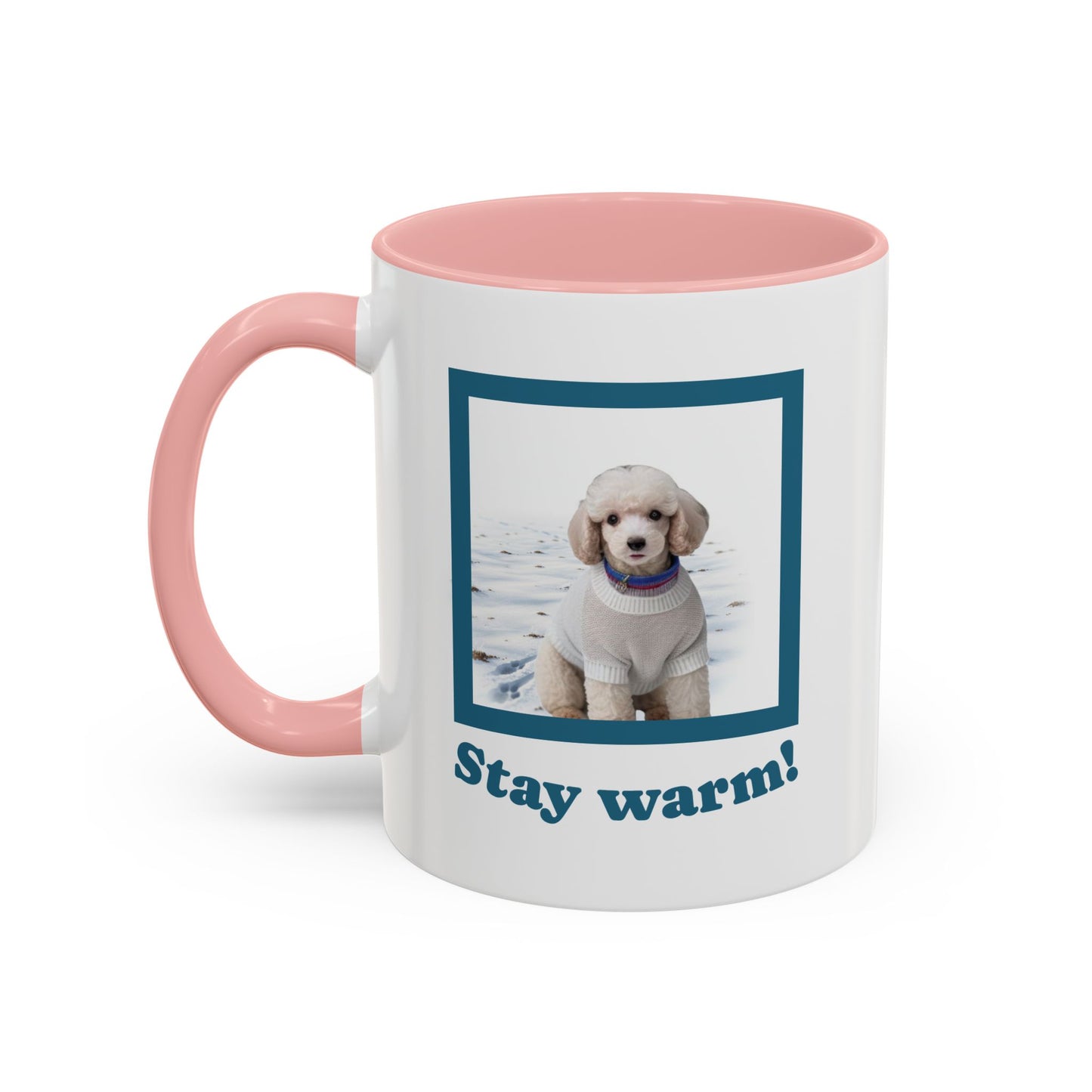 Two-tone Accent 11 oz Coffee Mug w/ Mini White Poodle Sweater Dog, by TokyoBill