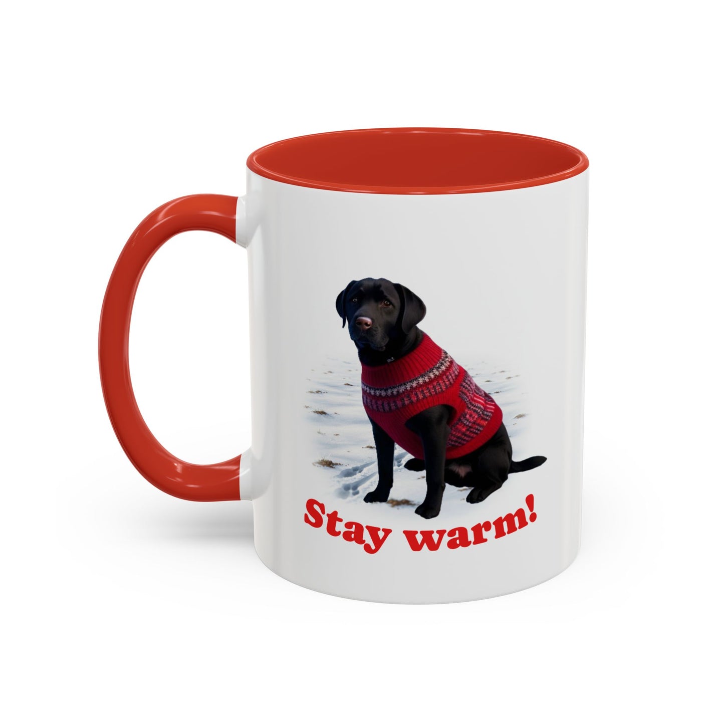 Two-tone Accent 11 oz Coffee Mug w/Black Lab Retriever Sweater Dog, by TokyoBill