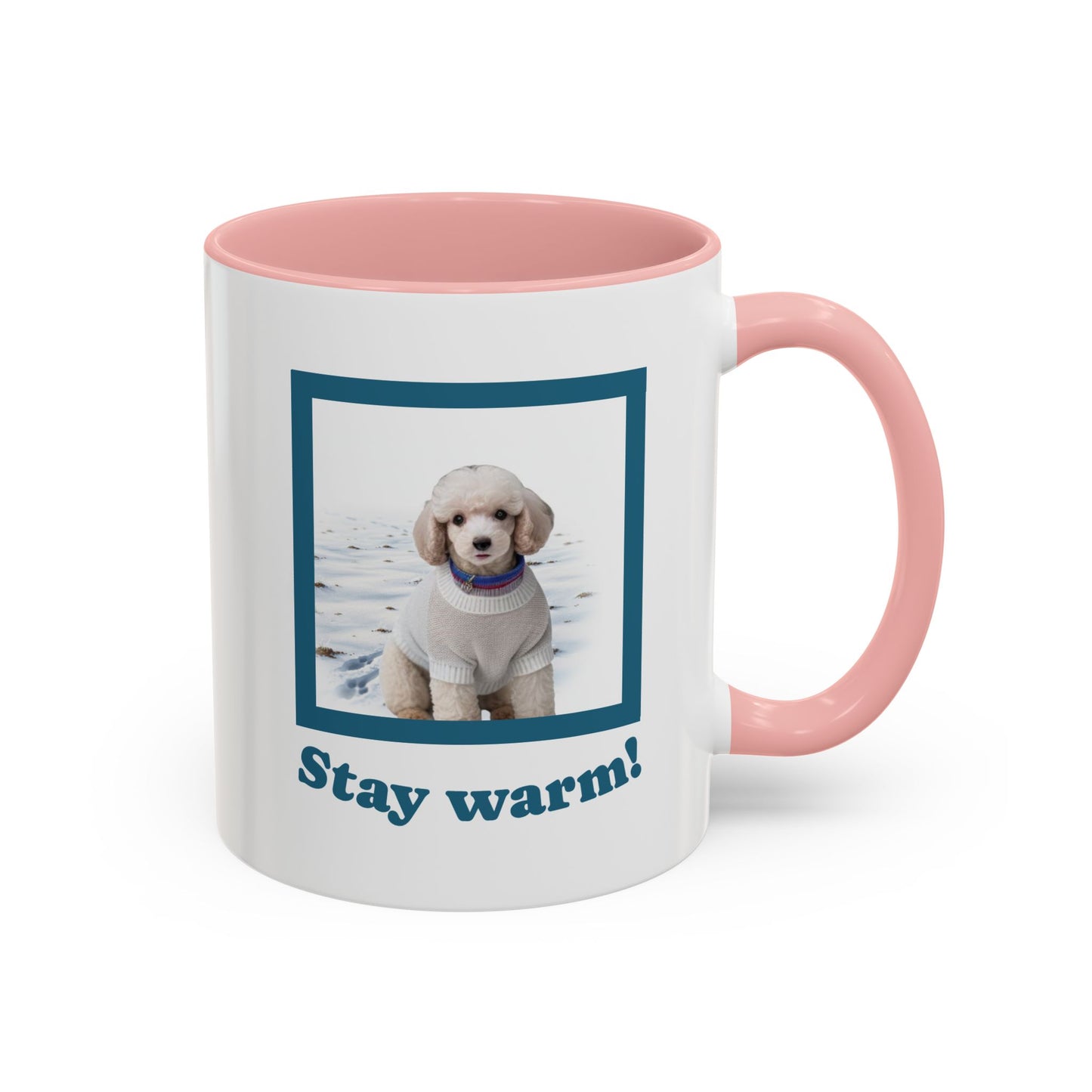 Two-tone Accent 11 oz Coffee Mug w/ Mini White Poodle Sweater Dog, by TokyoBill