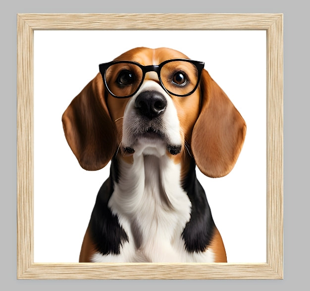 Reading Dogs Art Print | Dog Wearing Glasses Portrait | Funny Dog Wall Art | Cute Animal Print | Home Decor Gift | Beagle