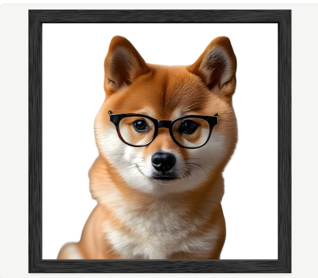 Shiba Inu Wearing Glasses Wall Art | Dog Portrait Print | Nursery or Office Decor | Pet Lover Gift