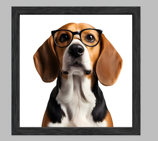 Reading Dogs Art Print | Dog Wearing Glasses Portrait | Funny Dog Wall Art | Cute Animal Print | Home Decor Gift | Beagle