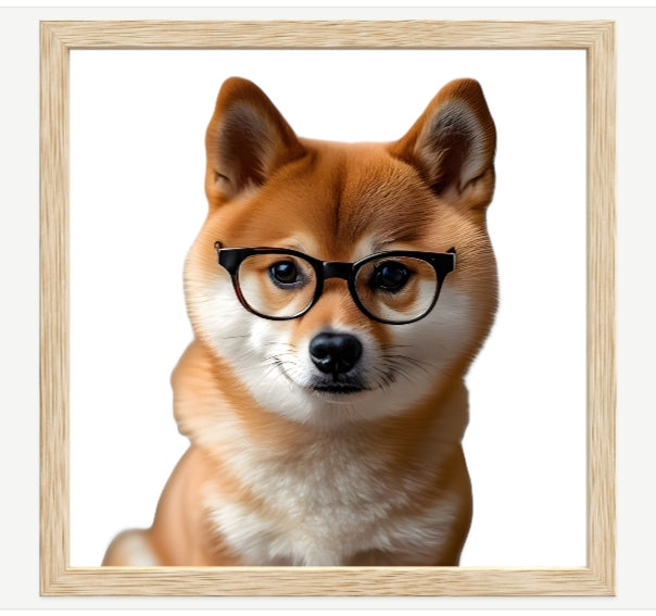 Shiba Inu Wearing Glasses Wall Art | Dog Portrait Print | Nursery or Office Decor | Pet Lover Gift